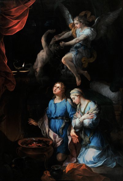 Historie Tobieho „“ První svatební noc Tobieho a Sarry (Sarah, Sara)“ (olej na plátně) od Pierre Parrocel