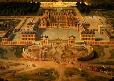 Pohled na zámek, zahrady a park ve Versailles z Avenue de Paris, detail zámku, 1668 detail olej na plátně z 81242 od Pierre Patel