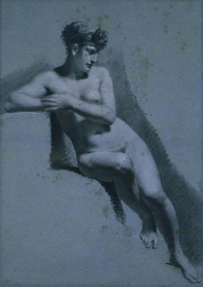 Studie nahé ženy, sedící při pohledu doprava (recto) od Pierre Paul Prud