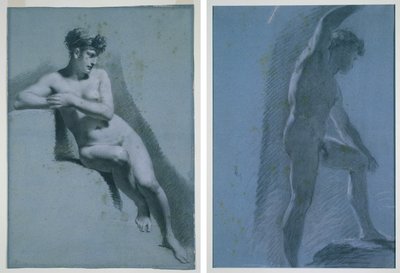Studie nahé ženy, sedící při pohledu doprava (recto) Studie mužského aktu (verze) od Pierre Paul Prud