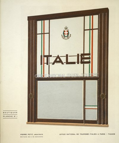 Italská národní turistická kancelář v Paříži, Pierre Petit, obchody, Henry Delacroix, Editions S De Bonadona, Paříž, konec 20. let 20. století, šablonový tisk od Pierre Petit