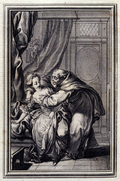 Jak duch přichází k dívkám. in "Tales et nouvelles en verse" by Jean La Fontaine. 1776. Ilustrace P. P. Choffard. od Pierre Philippe Choffard