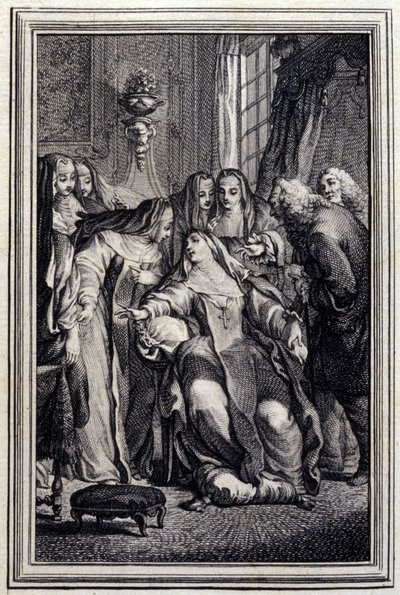 Nemocná abatyše - v „Příběhy a povídky ve verších“ od Jean La Fontaine. 1776. Ilustrace P. P. Choffard. od Pierre Philippe Choffard