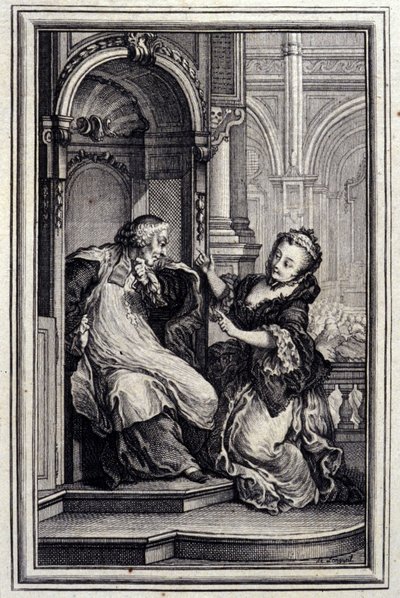 Zpovědník Le Mari - v "" Příběhy a povídky ve verších "" Jean La Fontaine. 1776. Ilustrace P. P. Choffard. od Pierre Philippe Choffard