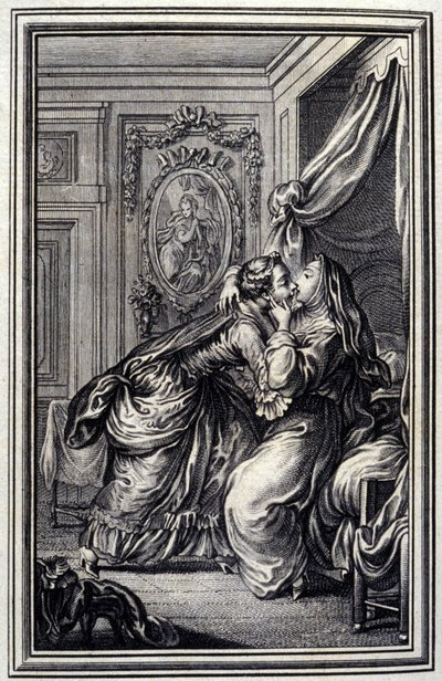 The Couturiere - v “”Příběhy a povídky ve verších”” od Jean La Fontaine. 1776. Ilustrace P. P. Choffard. od Pierre Philippe Choffard