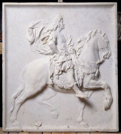 Nízký reliéf představující Ludvíka XIV. (1638-1715) na koni (socha) od Pierre Puget