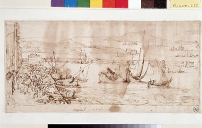 Přístav a přístav Toulon (inkoust na papíře a peru) od Pierre Puget