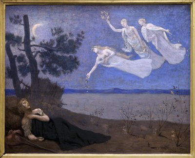 Le Reve (vidí ve spánku, jak se mu zjevuje láska, sláva a bohatství) (malba) od Pierre Puvis de Chavannes