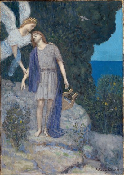 ""Básník a jeho múza"" Malba Pierra Puvise de Chavannes (1824-1898) 1896 Národní muzeum umění, Oslo Norsko od Pierre Puvis de Chavannes