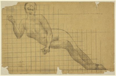 Ležící ženský akt, zrcadlově obrácená studie pro postavu v hemicyklu Sorbonny: Literatura, věda a umění, Sorbonna, Paříž od Pierre Puvis de Chavannes