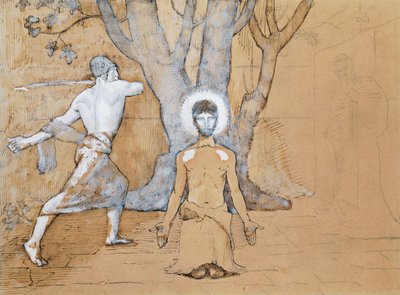 Studie na stětí hlavy Jana Křtitele (kresba perem, tuší, tužkou a akvarelem) od Pierre Puvis de Chavannes