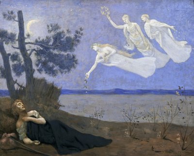 Sen: Ve spánku viděl, jak se mu zjevuje láska, sláva a bohatství, 1883 olej na plátně) od Pierre Puvis de Chavannes