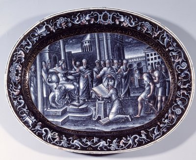 Saphan klečící čte e-mail Josias the Livres de la Loi Plat se zlatým vylepšením od Pierra Reymonda (aktivního mezi lety 1537 a 1584) 1578 Paříž, Musee du Louvre od Pierre Reymond