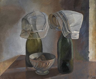 Zátiší s lahvemi a bretaňskými čepicemi, kolem roku 1924 (olej na plátně) od Pierre Roy