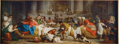 Le repas chez Simon. Jídlo v Simonově domě. Marta polévá Kristovy nohy olejem a osušuje je svými vlasy... od Pierre Subleyras