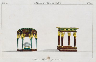Stolky na květiny nebo květinové stojany, deska 84, ilustrace z Collection de meubles et objects de gout (Sbírka nábytku a předmětů vkusu) od Pierre de La Mesangere