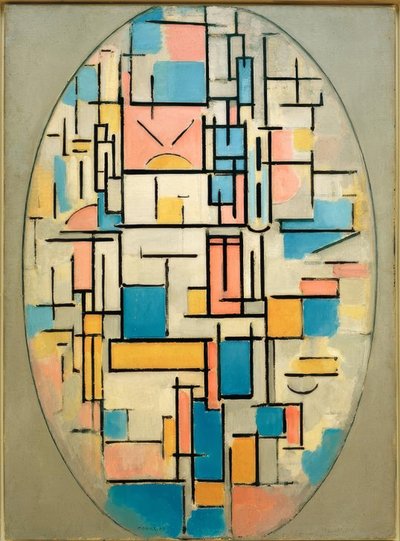 Složení v oválu s barevnými plochami 1 od Piet Mondrian