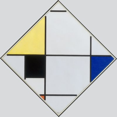 Pastilková kompozice se žlutou, černou, modrou, červenou a šedou, 1921 od Piet Mondrian