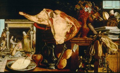 ""Vanitas et Christ chez Marthe et Marie"" (Marné zátiší (Kristus v domě Marty a Marie) Peinture de Pieter Aertsen (1508-1575) - 1552 - Olej na dřevě Rozměr 61,5x101 cm Muzeum dějin umění, Vienne od Pieter Aertsen