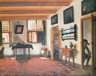Interiér holandského domu, cca 1670, obraz od Pietera Janssens Elinga (1623-1683), 48x60 cm od Pieter Janssens