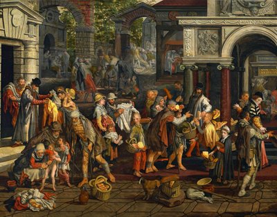Křesťanské skutky milosrdenství (Matouš 25,35-36) od Pieter Aertsen