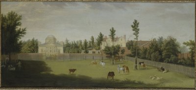 Pohled na novou vilu, starý dům a stáje z celé Burlington Lane, Chiswick Villa (olej na plátně) od Pieter Andreas Rysbrack
