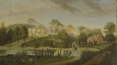 Pohled na terasu s výhledem přes kanál na stranu vily, Chiswick Villa (olej na plátně) od Pieter Andreas Rysbrack