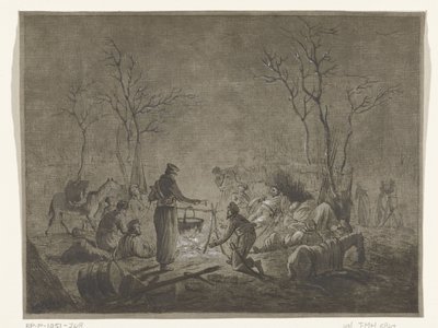 Bivak kozáků ohněm během francouzské okupace v roce 1813 v Amsterdamu od Pieter Bartholomeusz. Barbiers