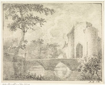 Hrad s mostem v krajině od Pieter Bartholomeusz. Barbiers