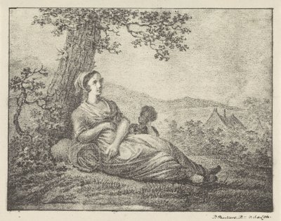 Odpočívající žena u stromu od Pieter Bartholomeusz. Barbiers