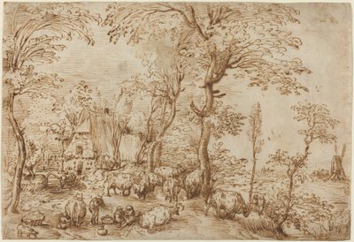 Rolníci a dobytek poblíž statku od Pieter Bruegel the Elder