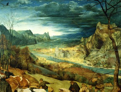 Návrat stáda podzim, 1565 olej na detailu panelu 556 od Pieter Bruegel the Elder