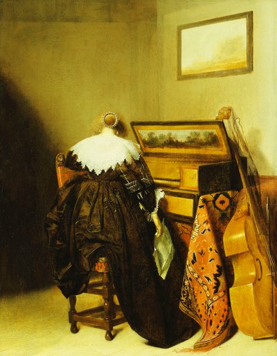 Sedící dáma viděná zezadu před Virginal, od Pieter Codde