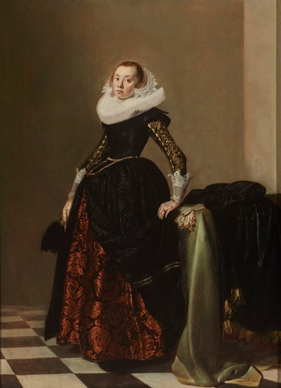 Portrét bohatě oblečené mladé ženy, kolem roku 1630 (olej na panelu) od Pieter Codde