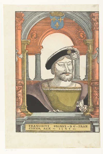 Portrét Františka I. Francouzského Francis primus - d g . francorum rex (titul na objektu) od Pieter Coecke van Aelst (I) (circle of)