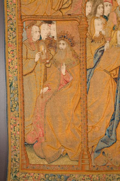 Vlámský gobelín. Zvěstování. Detail, cca 1502-04 (zlato, stříbro, hedvábí a vlna) od Pieter Coecke van Aelst