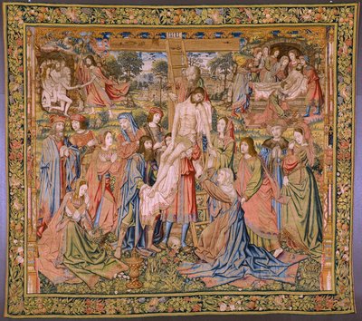 Vlámský gobelín. Řada Umučení Krista: Sestup z kříže (Kruisafneming, Descendimiento de la cruz). Výrobce Pieter van Aelst. Karikaturista Jan van Roome. Přibližně 1507-1520. od Pieter Coecke van Aelst
