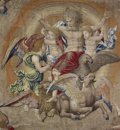 Bůh Otec se symboly čtvrtých apoštolů (tetramorfos), známých jako Trojice od Pieter Coecke van Aelst