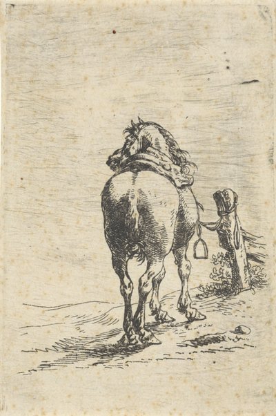 Osedlaný kůň na tyči od Pieter Cornelisz. Verbeeck