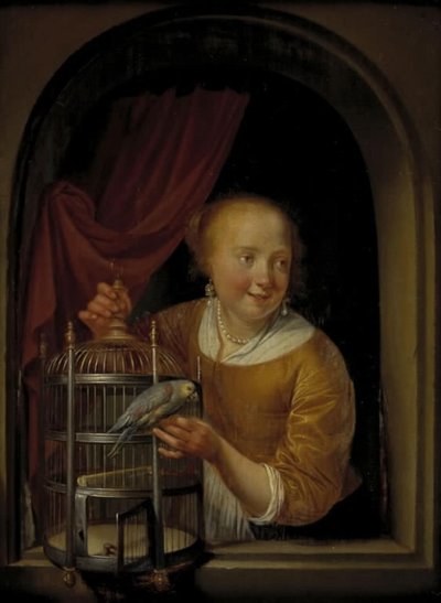 Dívka s papouškem od Pieter Cornelisz. van Slingelandt