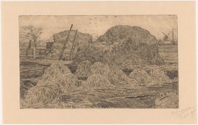 Kupky sena v poli od Pieter Dupont (signed by artist)