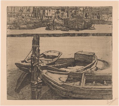 Lodě v Damrak v Amsterdamu od Pieter Dupont (signed by artist)