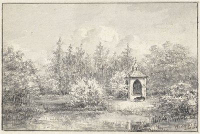 Pohled do parku Leiduin, s domem mezi stromy od Pieter Ernst Hendrik Praetorius