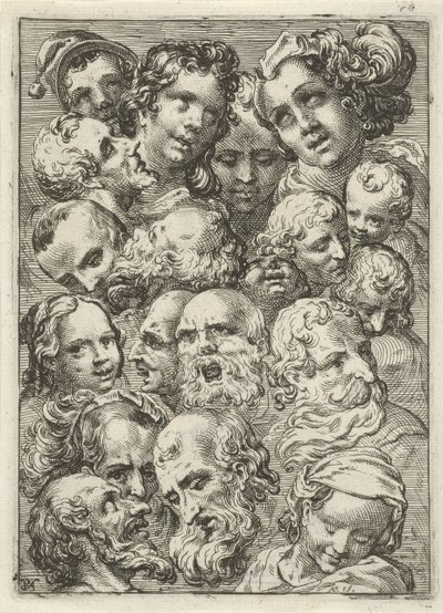 Studijní list s devatenácti hlavami od Pieter Feddes van Harlingen