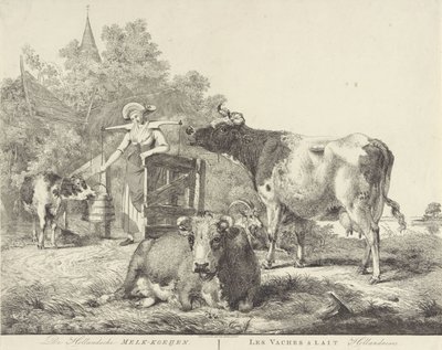 Krávy a dojička De Hollandsche Melk-koeijen/ Les vaches â lait hollandaises (název na objektu) od Pieter Gerardus van Os