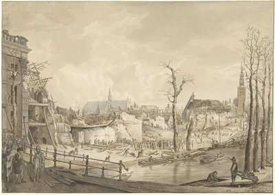 Ruiny na severní straně Steenschuur po katastrofě střelného prachu v Leidenu, 12. ledna 1807 od Pieter Gerardus van Os