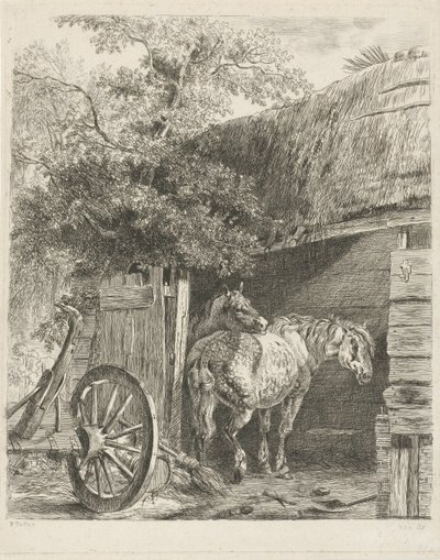 Dva koně ve stodole od Pieter Gerardus van Os