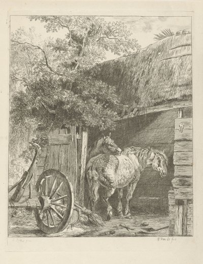 Dva koně ve stodole od Pieter Gerardus van Os