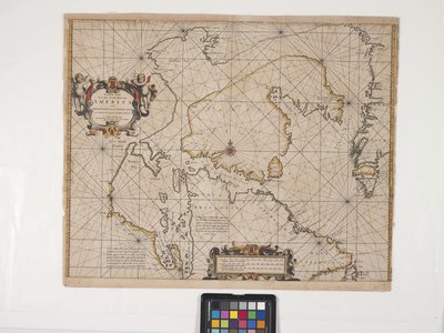 Nová mapa severovýchodního pobřeží Ameriky (rytina s ručním kolorováním na špinavě bílý papír) od Pieter Goos