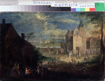 ""Kermesse na místě vesnice"" (Kermis) Městská krajina ve Flandrech. Obraz Petera Gyselse (1621-1690) Serpukhov, Státní muzeum historie a umění Rusko od Peeter Gijsels